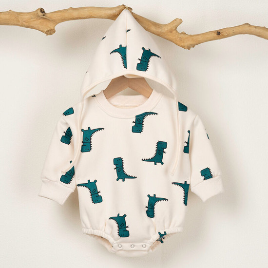 3-18M Baby Dinosaur Long Sleeve Bodysuit With Hats  Baby Clothing  