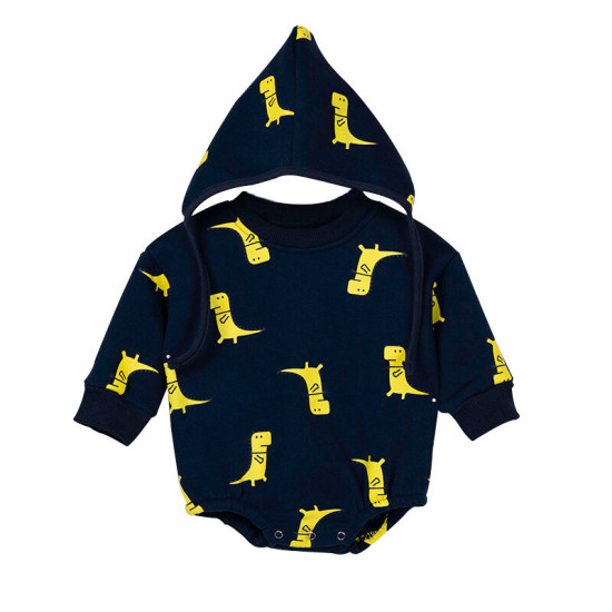 3-18M Baby Dinosaur Long Sleeve Bodysuit With Hats  Baby Clothing  