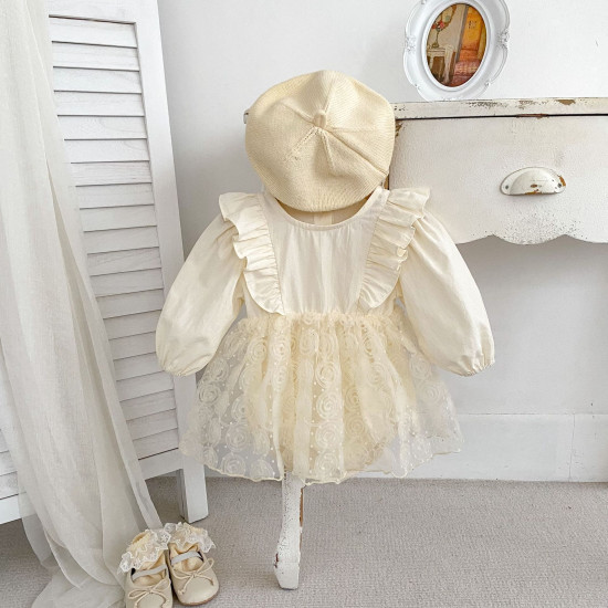 3-18M Baby Girls Mesh Flower Long Sleeves Bodysuit  Baby Clothing  