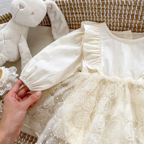 3-18M Baby Girls Mesh Flower Long Sleeves Bodysuit  Baby Clothing  