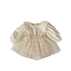 3-18M Baby Girls Mesh Flower Long Sleeves Bodysuit  Baby Clothing  