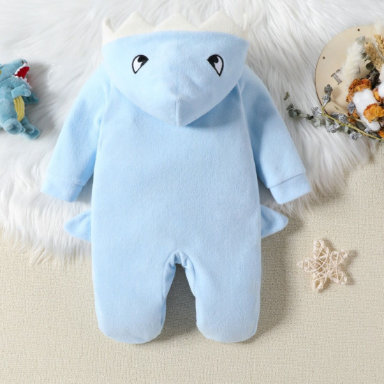 0-6M Baby Boy Dinosaur Contrast Color Hooded Footie Jumpsuit  Baby Clothes  