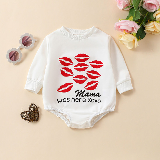 3-18M Valentine's Day Kiss Print Long Sleeve Bodysuit  Baby Clothes  