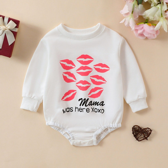 3-18M Valentine's Day Kiss Print Long Sleeve Bodysuit  Baby Clothes  