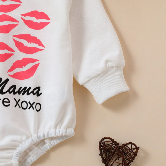 3-18M Valentine's Day Kiss Print Long Sleeve Bodysuit  Baby Clothes  