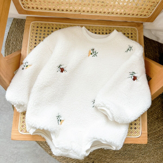 0-18M Lambswool Floral Embroidered Bodysuit  Baby Clothes  