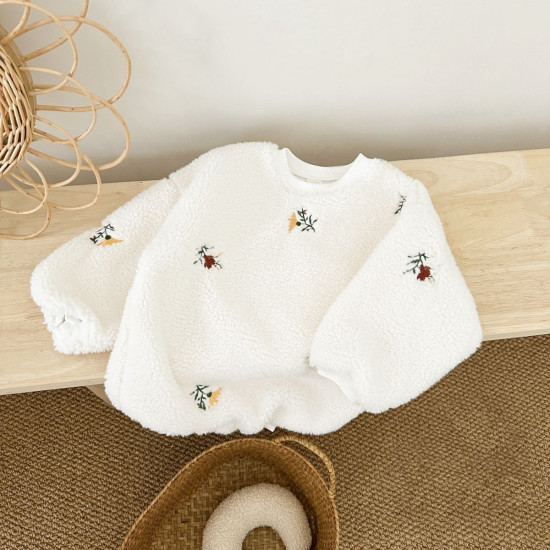 0-18M Lambswool Floral Embroidered Bodysuit  Baby Clothes  