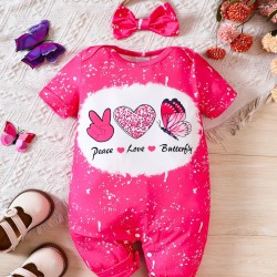 0-18M Baby Girls Valentine's Day Heart Print Jumpsuit & Headband  Baby Clothes  