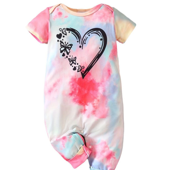 0-18M Baby Girls Valentine's Day Heart Print Jumpsuit & Headband  Baby Clothes  