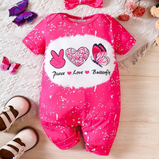 0-18M Baby Girls Valentine's Day Heart Print Jumpsuit & Headband  Baby Clothes  