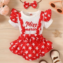 0-12M Baby Girls 3pcs Valentine'S Day Letter Star Print Bodysuit & Shorts  Baby Clothes  