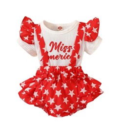 0-12M Baby Girls 3pcs Valentine'S Day Letter Star Print Bodysuit & Shorts  Baby Clothes  