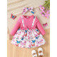 3M-3Y Baby Girls Bow Print Patchwork Fake Two Piece Dresses  Baby Clothing  