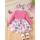 3M-3Y Baby Girls Bow Print Patchwork Fake Two Piece Dresses  Baby Clothing  