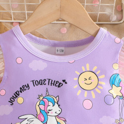 6M-3Y Baby Girls Unicorn Print Mesh Flying Sleeve Dresses  Baby Clothes  