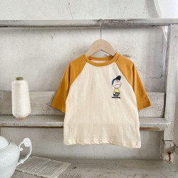 3-24M Baby Cotton Linen Color Matching Cartoon Print Top Casual T-Shirt  Baby Clothing  