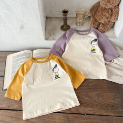 3-24M Baby Cotton Linen Color Matching Cartoon Print Top Casual T-Shirt  Baby Clothing  