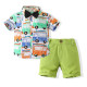 9months-5years Toddler Boy Sets Children's Clothing Suit New Summer Boy Short-Sleeved Printed Cartoon Car Shirt & Solid Color Shorts  