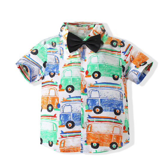 9months-5years Toddler Boy Sets Children's Clothing Suit New Summer Boy Short-Sleeved Printed Cartoon Car Shirt & Solid Color Shorts  