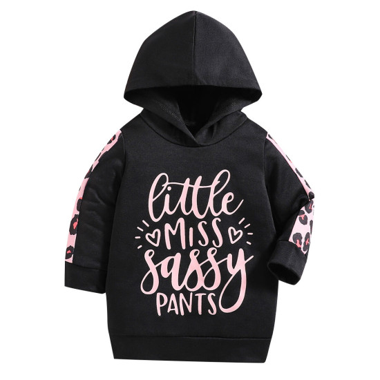 3-24M Baby Girl Letters Leopard Print Long Sleeve Hooded Tops  Baby Clothes Suppliers  