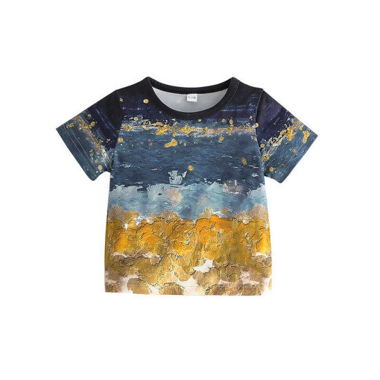 6M-3Y Baby Abstract Painting Round Neck Short Sleeve Tops  Baby Clothes  