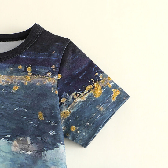 6M-3Y Baby Abstract Painting Round Neck Short Sleeve Tops  Baby Clothes  