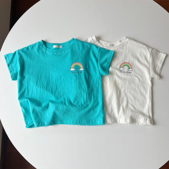 6-24M Rainbow Boy And Girl Baby Loose Cotton Short-Sleeved Tops  Baby Clothes  
