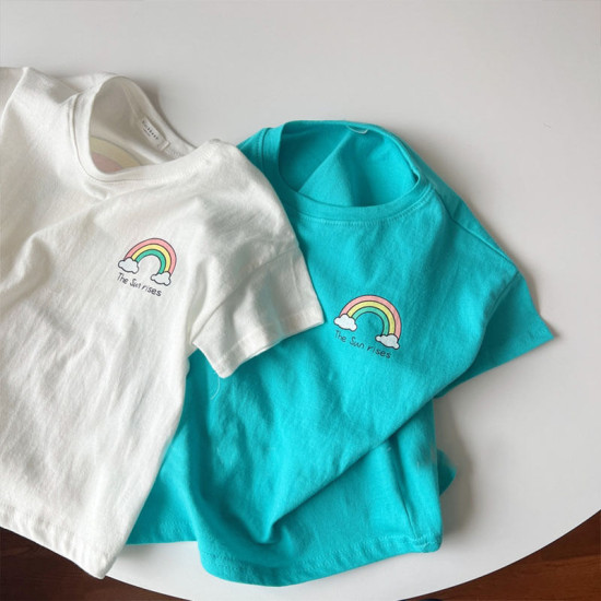 6-24M Rainbow Boy And Girl Baby Loose Cotton Short-Sleeved Tops  Baby Clothes  
