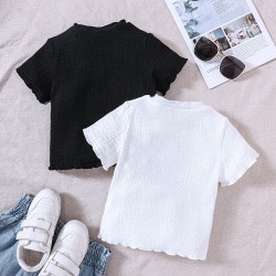 18M-6Y Toddler Girls Casual Solid Color Short-Sleeved T-Shirt  Girls Clothes  