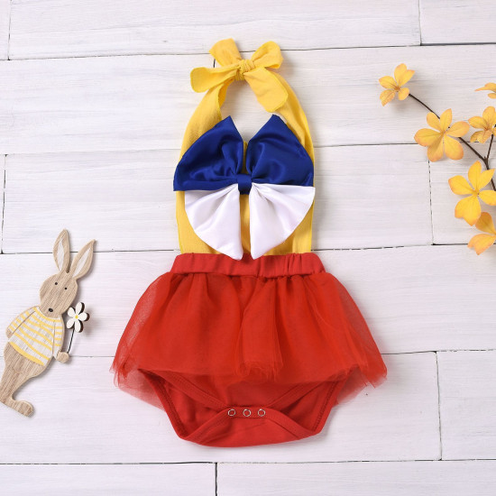 0-12M Baby Girls Bow Halter-Neck Mesh Swimsuit  Baby Clothing  
