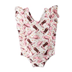 9M-3Y Baby Girl Sleeveless Shoes Cap Printed Backless One-Piece Swimsuit  Baby Clothing  