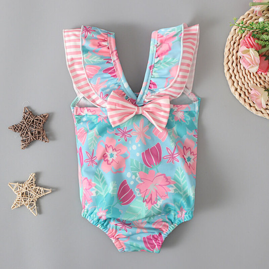 9M-3Y Baby Girl Sleeveless Floral Print Backless Bow One-Piece Swimsuit  Baby Clothes  