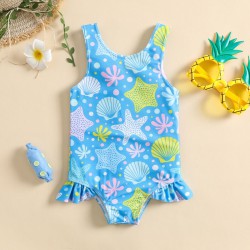 6-24M Baby Girls Starfish Shell Print One-Piece Swimsuit  Baby Clothing  