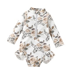 3-24M Baby Onesies Floral Print Zip Ruffle Long Sleeve One Piece Swimsuit  Baby Clothes In Bulk  