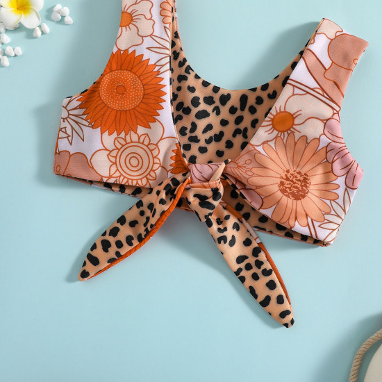 6M-4Y Toddler Girls Printed Leopard Print Knot-Hem 2 Piece Swimsuit Sets  Girls Clothes  