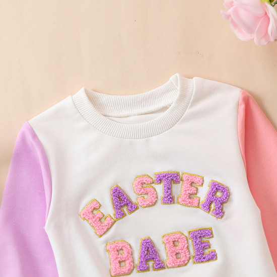 3-24M Baby Contrast Sleeves Towel Embroidered Sweatshirt  Baby Clothing  