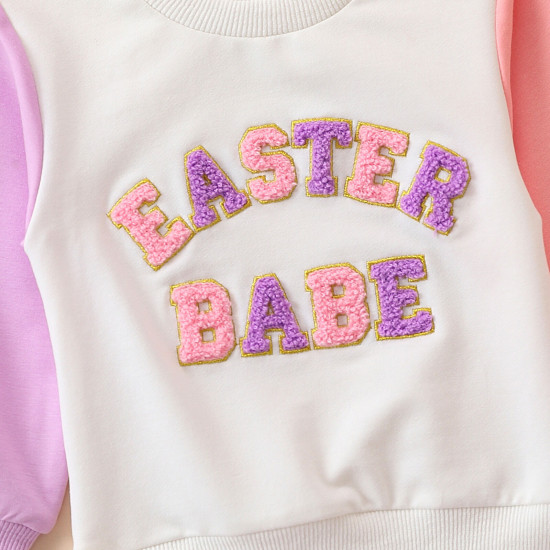 3-24M Baby Contrast Sleeves Towel Embroidered Sweatshirt  Baby Clothing  