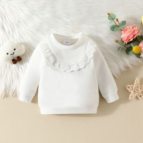 3-18M Baby Solid Color Lace Sports Sweatshirt  Baby Clothing  