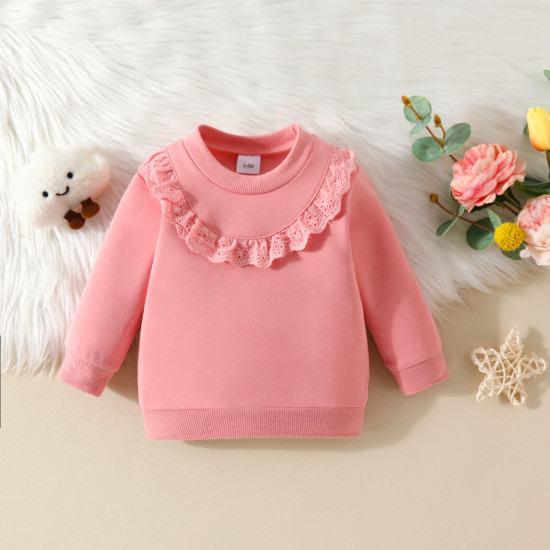 3-18M Baby Solid Color Lace Sports Sweatshirt  Baby Clothing  