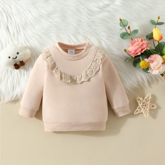 3-18M Baby Solid Color Lace Sports Sweatshirt  Baby Clothing  
