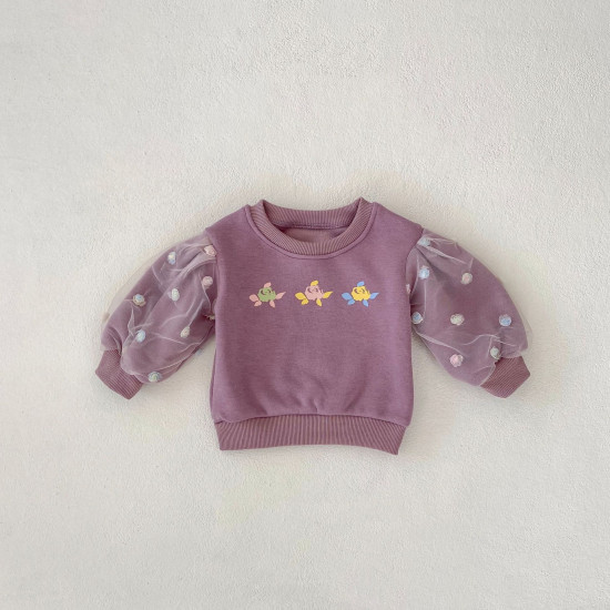 3-24M Baby Floral Mesh Long-Sleeved Fleece Pullover Sweatshirt  Baby Boutique Clothing  