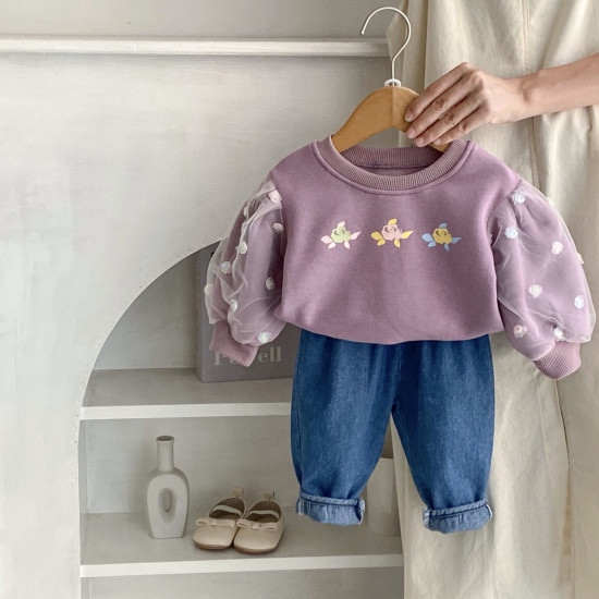 3-24M Baby Floral Mesh Long-Sleeved Fleece Pullover Sweatshirt  Baby Boutique Clothing  