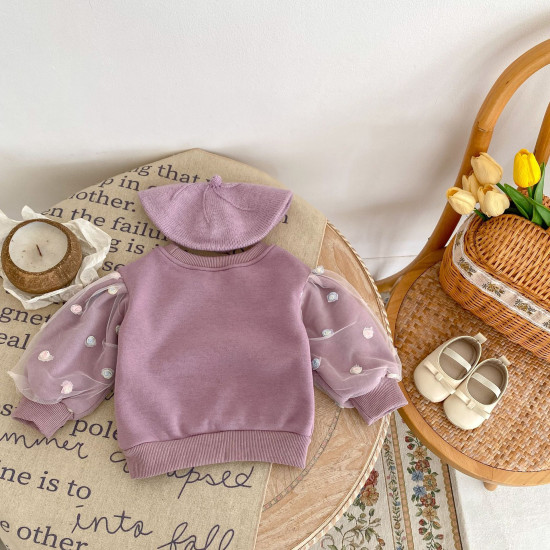 3-24M Baby Floral Mesh Long-Sleeved Fleece Pullover Sweatshirt  Baby Boutique Clothing  