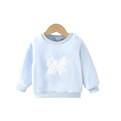 6M-3Y Baby Flannel Long Sleeve Bow Embroidered Crew Neck Sweatshirts  Baby Clothes  