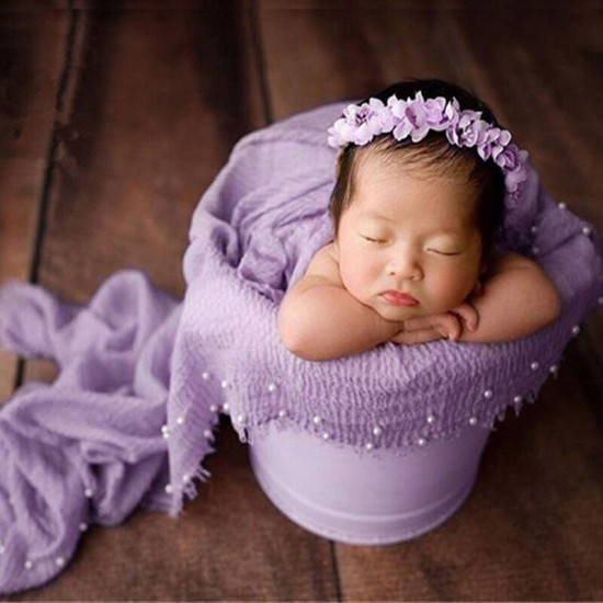 Newborn Cotton Linen Pearl Photography Tassel Wrapped Baby Blankets  