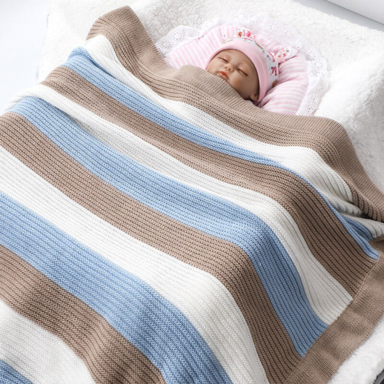 Baby Striped Colorblock Cotton Knitted Blankets  