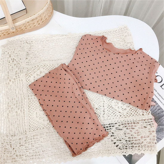Girls Polka Dot Printed Top And Pants Pajamas Set Girls Pajama Romper  