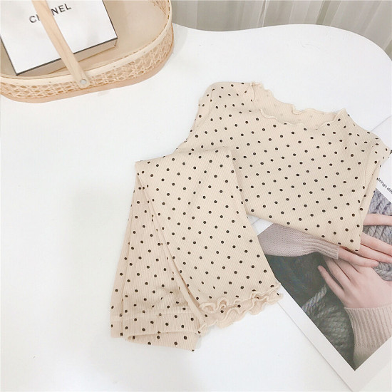 Girls Polka Dot Printed Top And Pants Pajamas Set Girls Pajama Romper  