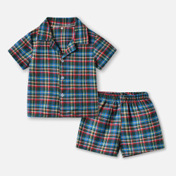 Short-Sleeved Plaid Top And Shorts Pajamas Set Toddler 2 Piece Pajamas  