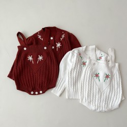 3-24M Baby Girls Sets Embroidery Floral Knitted Sweaters Or Suspender Bodysuit  Baby Clothes  
